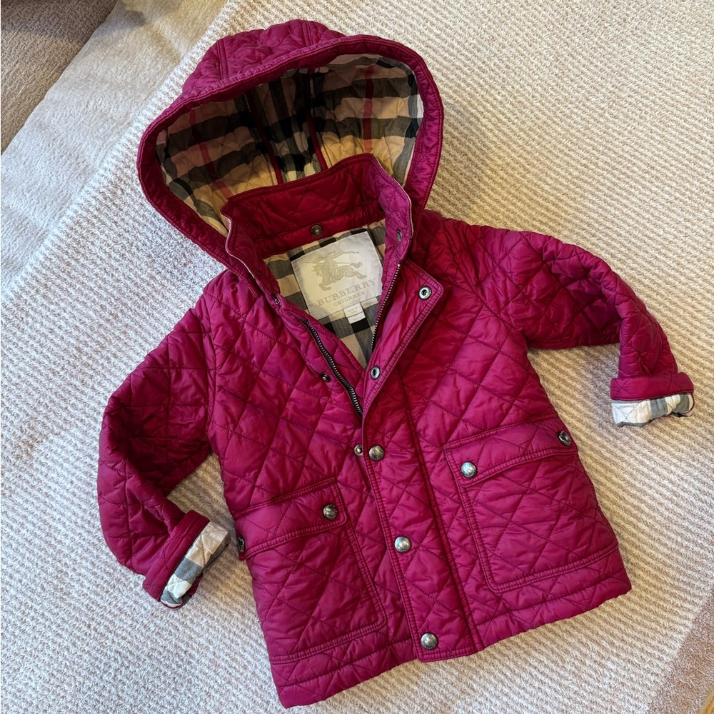 Burberry Quilted Red Hooded Jacket size 3T